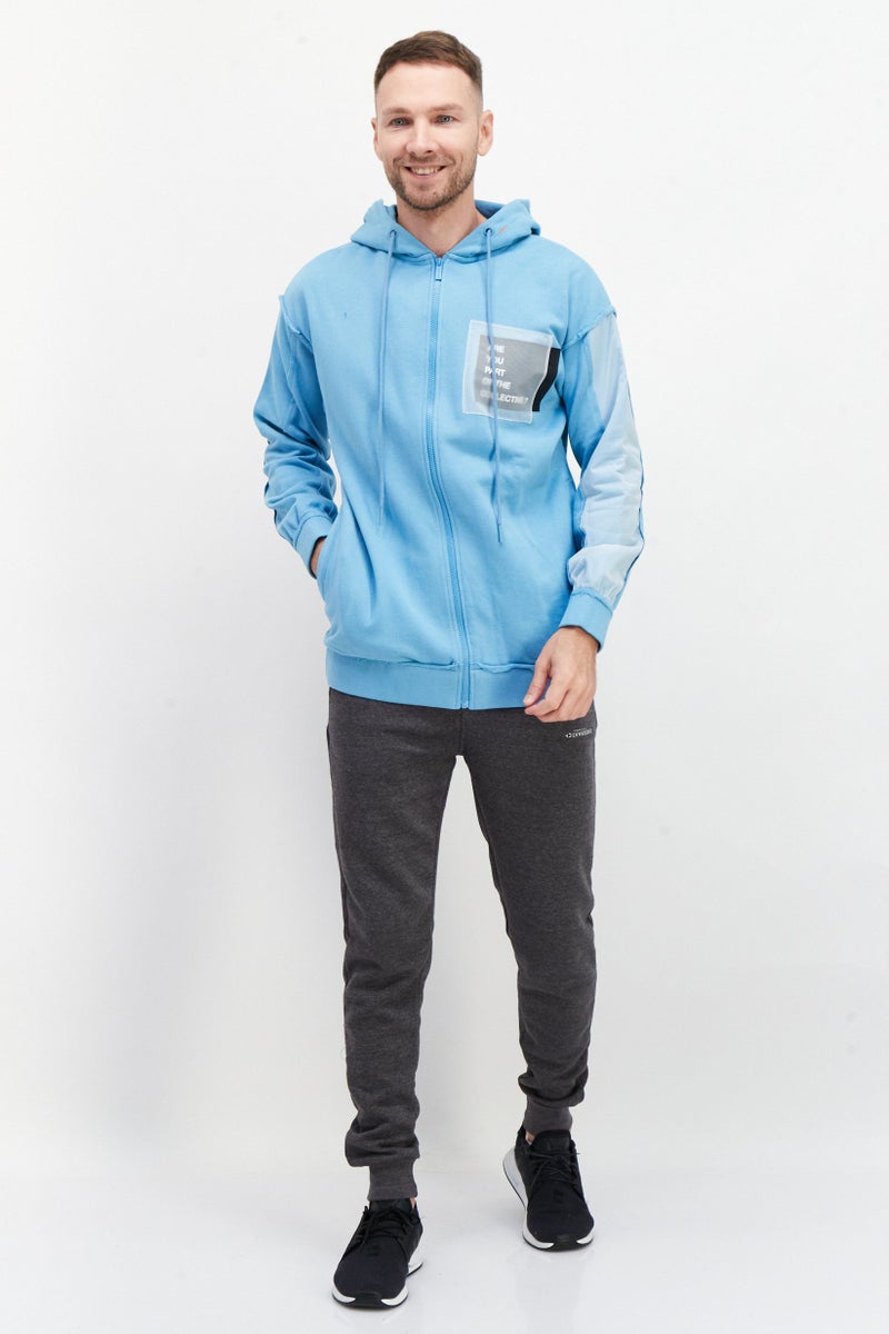 TRIBE OF 6 Men Graphic Full Zip Long Sleeves Hoodie, Aqua Blue - Image 2